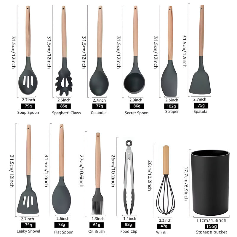 12 Pcs Silicone Kitchen Utensils Set | Heat Resistant & Non-Stick Safe