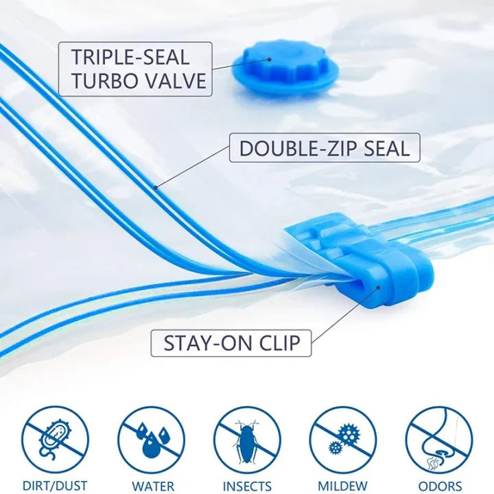 Vacuum Storage Space Saver Bags 6-Pack | Clothes/Bedding | Hand Pump Included