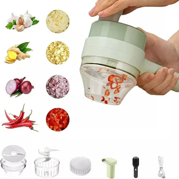 Electric Vegetable Chopper 4-in-1 – USB Rechargeable | Multi-Blade | One-Click Clean