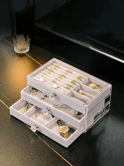 Transparent Acrylic Makeup & Jewelry Organizer – 3 Drawers | Clear Display | Vanity Storage Box