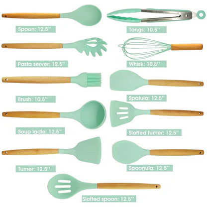 12 Pcs Silicone Kitchen Utensils Set | Heat Resistant & Non-Stick Safe
