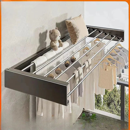 Wall-Mounted Foldable Clothes Drying Rack – 12 Bars | Space Saving | Stainless Steel