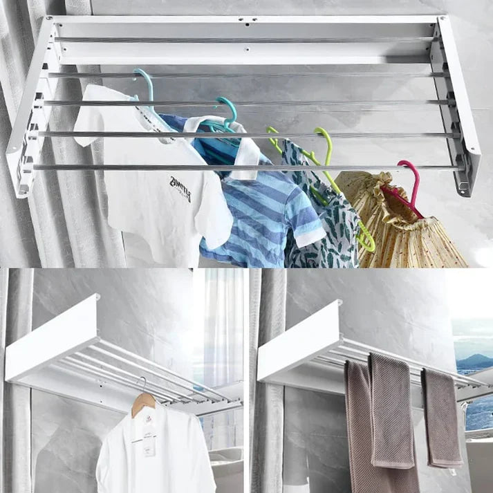 Wall-Mounted Foldable Clothes Drying Rack – 12 Bars | Space Saving | Stainless Steel