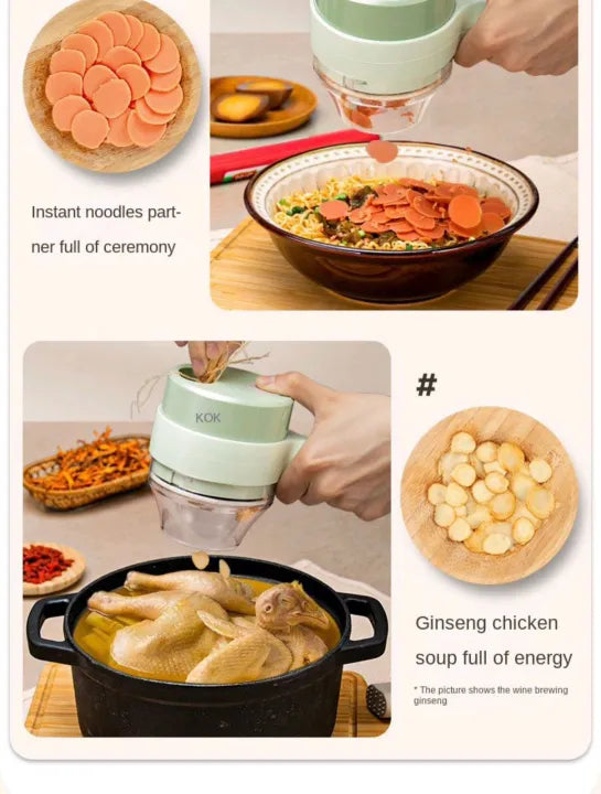 Electric Vegetable Chopper 4-in-1 – USB Rechargeable | Multi-Blade | One-Click Clean