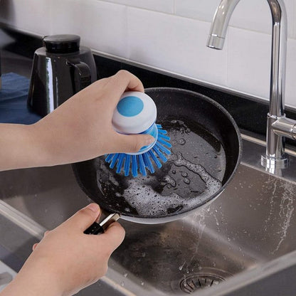 Soap Dispensing Dish Brush – Auto-Release Soap | Soft Bristles | Kitchen Sink Cleaner